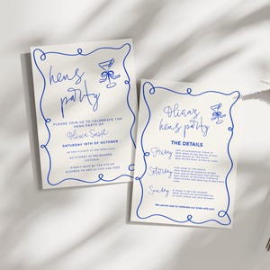 Modello con bordo ondulato per invito addio al nubilato, dettagli dell'itinerario, addio al nubilato, cocktail disegnato a mano, modificabile HP02