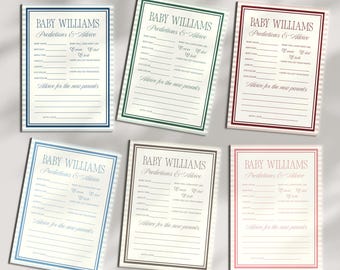 Old Money Baby Shower Predictions and Advice Game Cards Green Gender Neutral Beige Canva Editable Template Hand Drawn Parent Keepsake B02