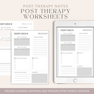 Post Therapy Check-In Worksheet, ,Therapy Goal Planner, Therapy Tools, Progress Therapy Notes, Session Planner, Therapy Overview