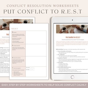 Relationship Conflict Resolution Worksheets/ Put Conflict to REST/ Relationship strengthening/ Marriage therapy/ Relationship worksheets
