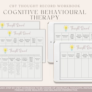 CBT Journal Thought Record Worksheets Cognitive Behavioural therapy(CBT) Therapy, mental health, anxiety, thought process