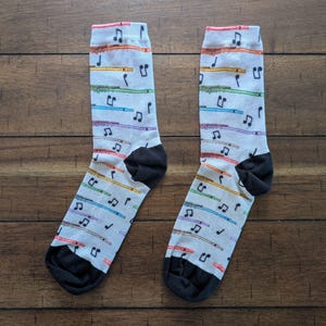 Rainbow Flute Socks | Personalized Flute Player Gift | Made in USA | Recycled Polyester Crew Socks | One Size Fits Most