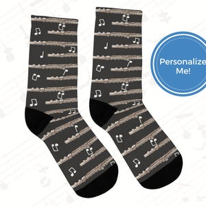 Flute Socks | Personalized Flute Player Gift | Made in USA | Recycled Polyester Crew Socks | One Size Fits Most
