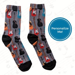 Guitar Socks | Personalized Guitar Player Gift | Made in USA | Recycled Polyester | One Size Fits Most | Acoustic & Electric Guitar Print
