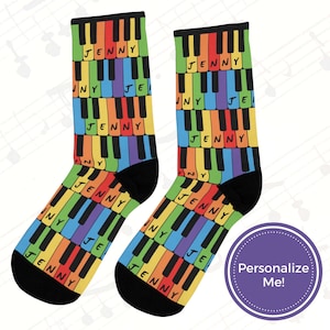 Rainbow Piano Socks | Personalized Gift for Pianist or Piano Teacher | Made in USA from Recycled Material | One Size Fits Most