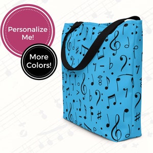 Music Note Tote Bag | Choir, Band, or Piano Lesson Bag | Personalized Gift for Music Teacher, Director, Musician, or Music Major | 9 Colors