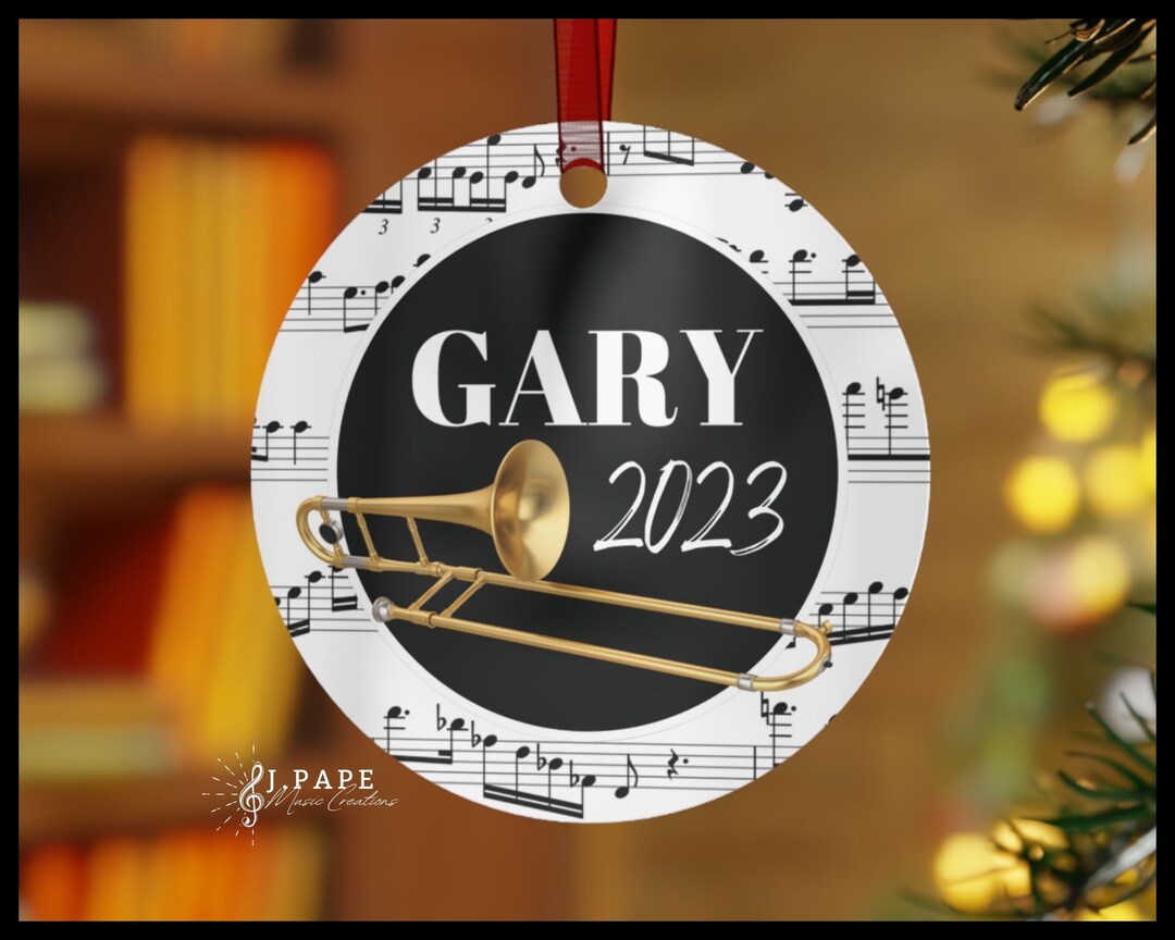 Trombone Ornament Sheet Music Christmas Ornament Personalized Metal