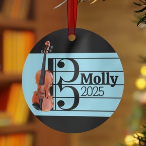 Viola Ornament | Alto Clef Christmas Ornament | Personalized Metal Holiday Decoration | Gift for Violist or Strings Teacher