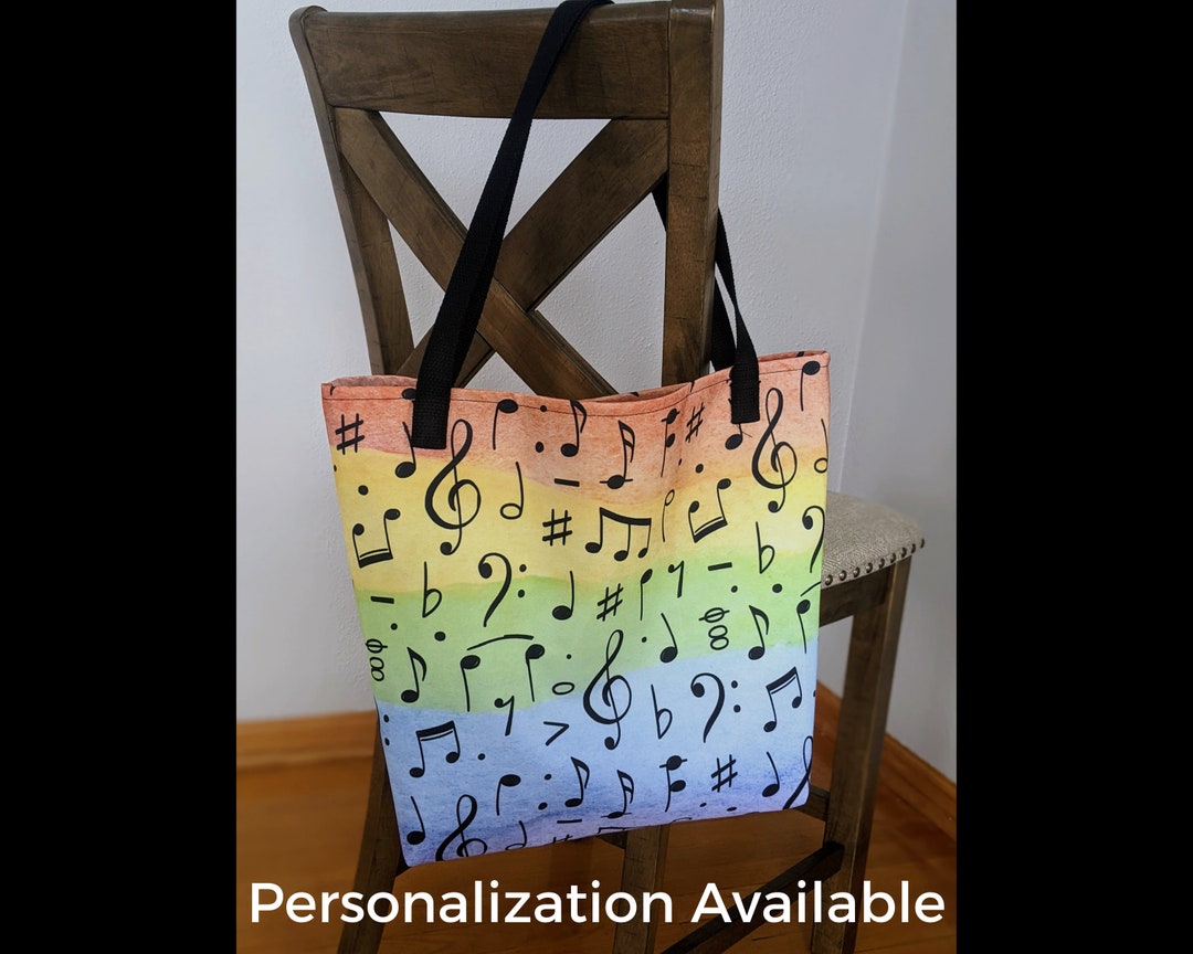 Rainbow Music Tote Bag Choir, Band, or Piano Lesson Bag Personalized