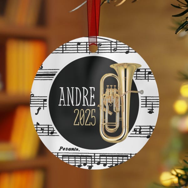 Euphonium Ornament | Sheet Music Ornament | Lightweight Aluminum Christmas Decoration | Personalized Gift for Euphonium Player