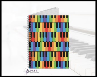 Songwriting Journal | Rainbow Piano Diary | Soft Cover Lined or Dotted Notebook | Piano Teacher, Songwriter, or Music Major Gift