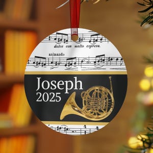 French Horn Ornament | Sheet Music Christmas Ornament | Metal Holiday Decoration | Personalized Gift for French Horn Player