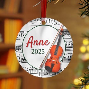 Violin Ornament | Personalized Sheet Music Christmas Ornament | Metal Holiday Tree Decoration | Violin Gift