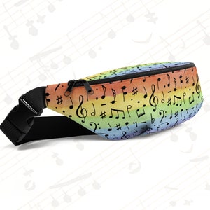 Rainbow Music Note Fanny Pack | Crossbody Sling Bag | Gift for Music Teacher, Musician, or Music Major | Band, Choir, or Orchestra Director