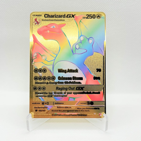 Charizard GX Rainbow Rare Gold Metal Pokémon Card Collectible/Gift/Display
