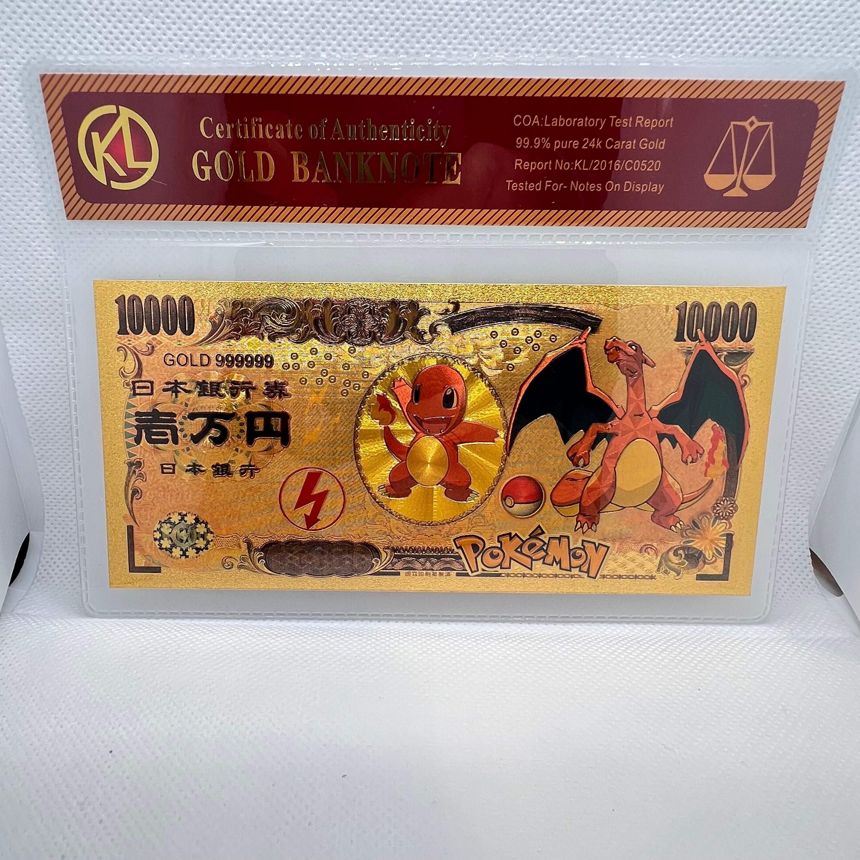 1pc Pokemon Eevee Japanese 10000 Yen Gold Banknote FREE Clear Protector