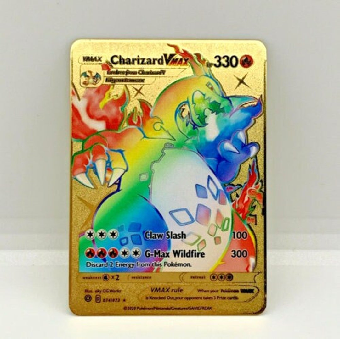 Charizard VMAX Rainbow Gold Metal Pokémon Card Art Etsy