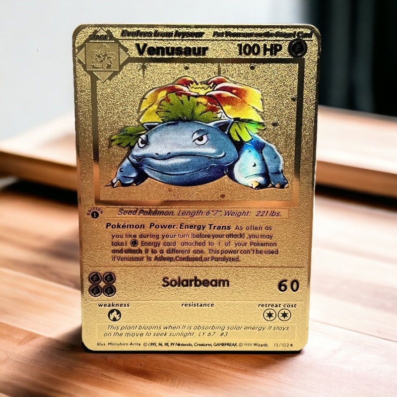 Venusaur 1st Edition Base Set Gold Metal Pokémon Card