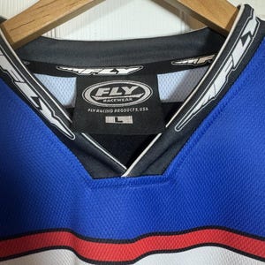 Camiseta de motocross de manga larga para hombre Fly Racing, azul, blanco y negro, talla grande. imagen 2