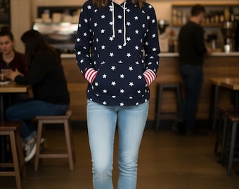 Vanilla Bay Women's Star Print Hoodie with Striped Hood Lining, Size S