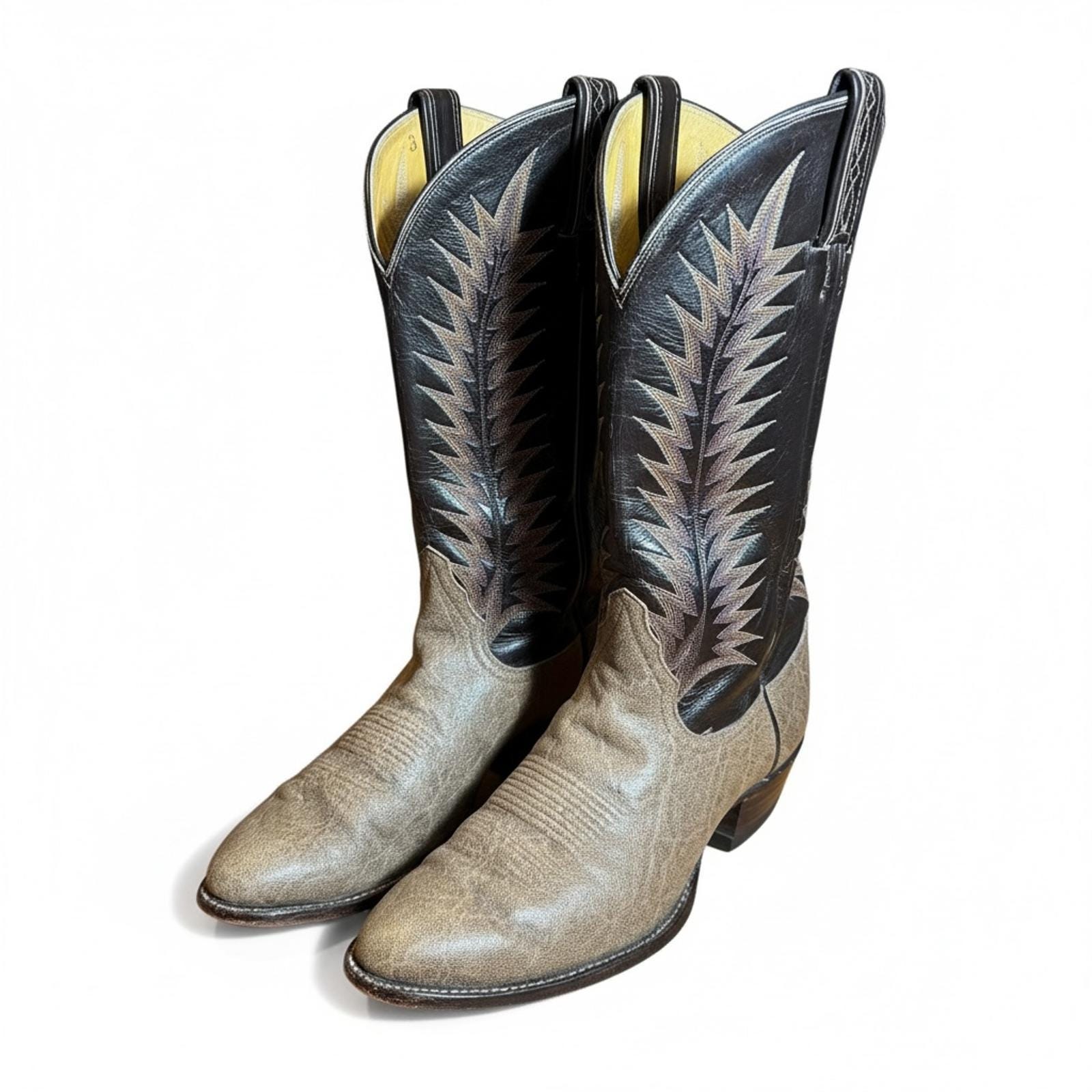 Bottines Cowboy Vintage Tony Lama - Pointe Argentée Relief Peau De Serpent - Taille 6.5 Med