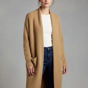 Anthropologie Sleeping On Snow Tan Open Front Long Cardigan Sweater Size M immagine 1