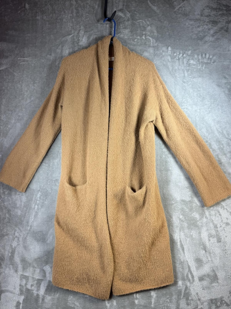 Anthropologie Sleeping On Snow Tan Open Front Long Cardigan Sweater Size M immagine 2
