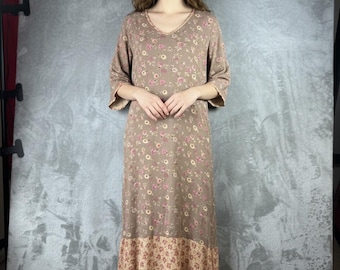 California Vintage Floral Midi Dress with Ruffled Hem SZ SM