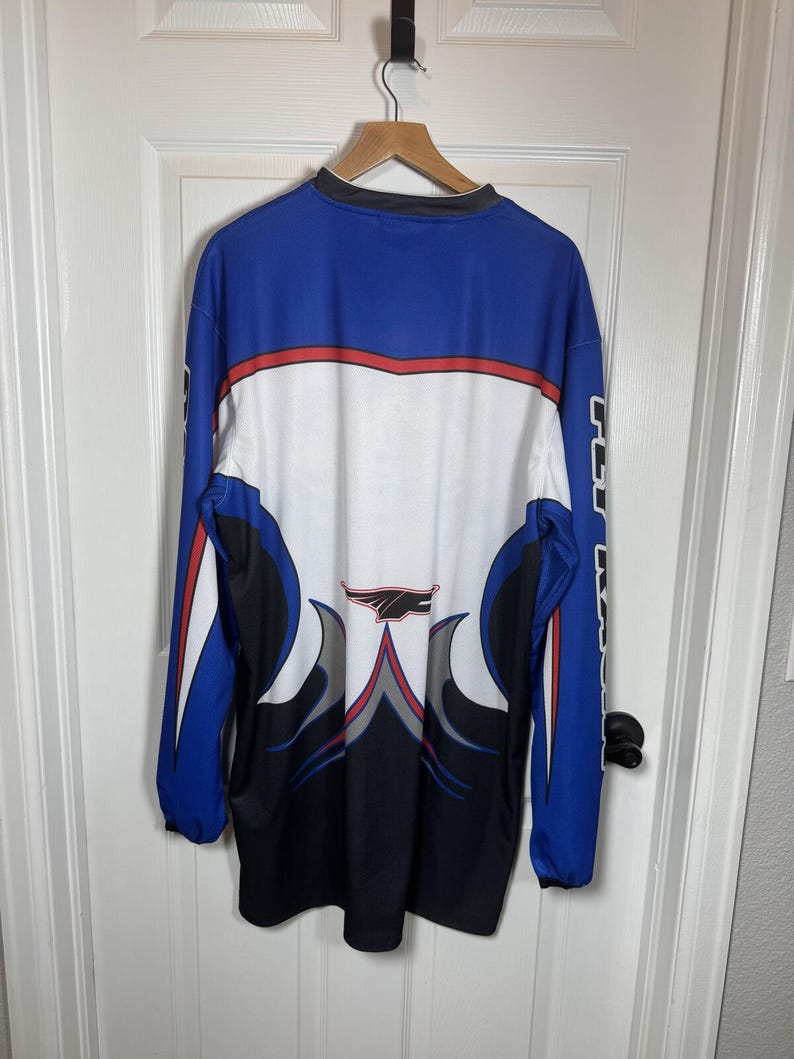 Camiseta de motocross de manga larga para hombre Fly Racing, azul, blanco y negro, talla grande. imagen 3