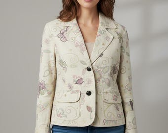 Chico's Women's Floral Print Cotton Blazer Size 0