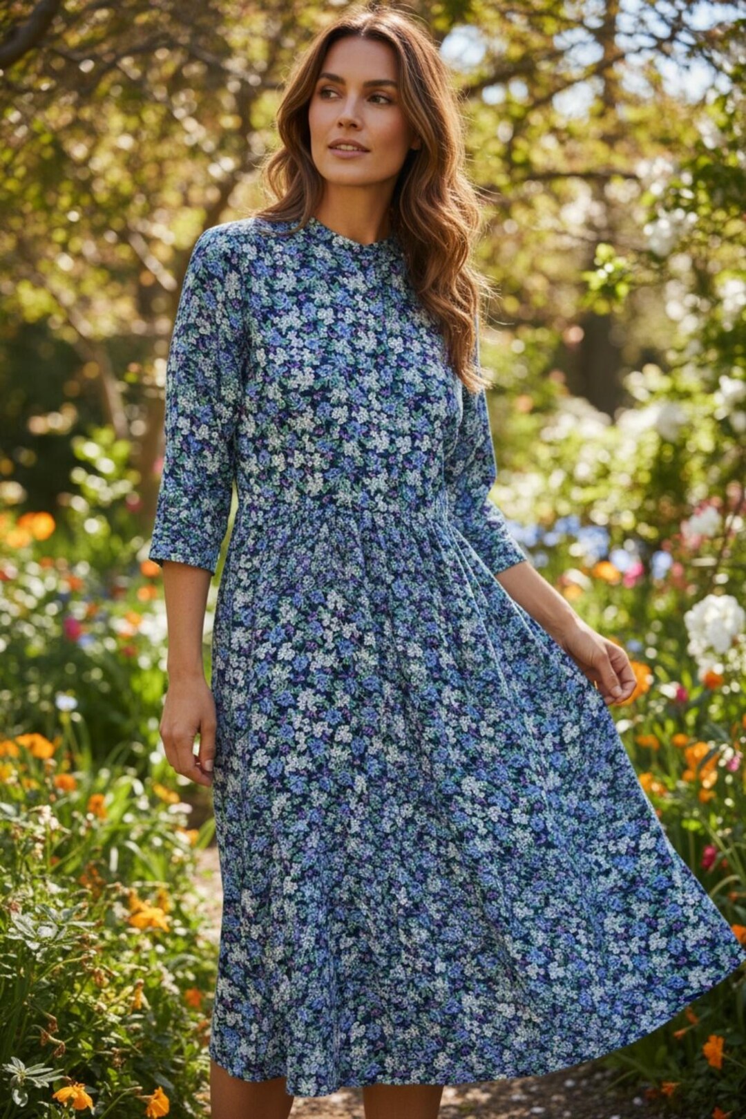 Stuart Alan Vintage Floral Midi Dress Blue and White Size 14 - Etsy