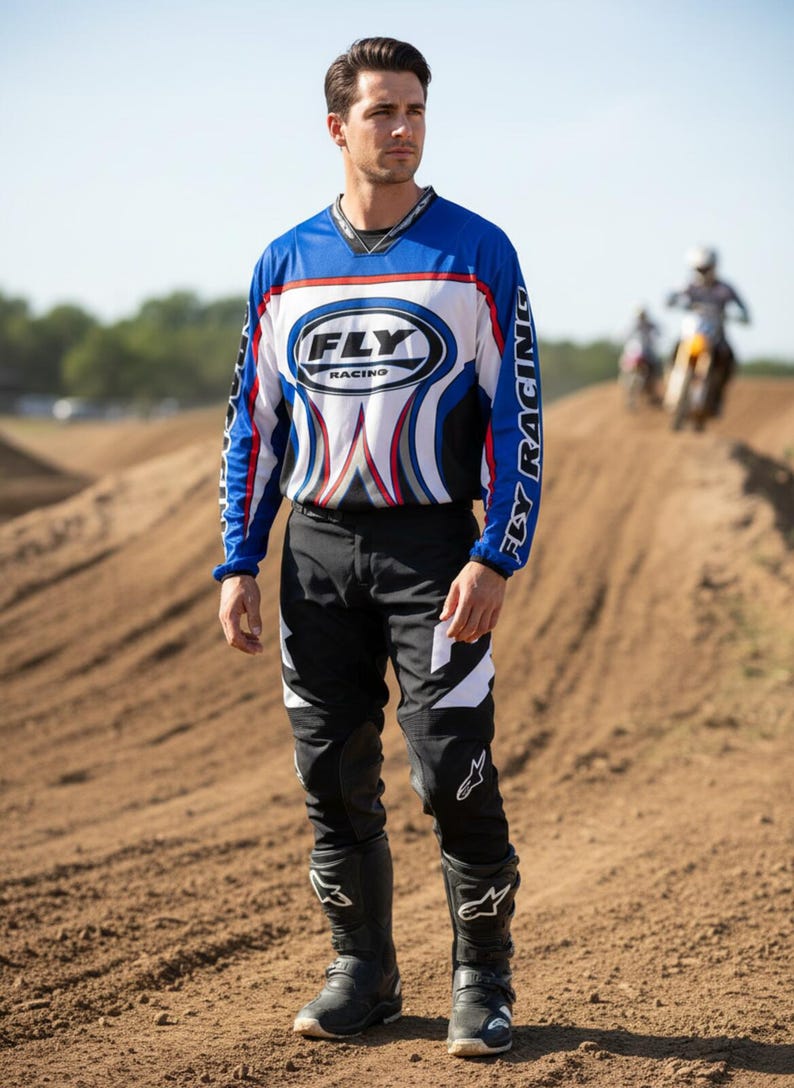 Camiseta de motocross de manga larga para hombre Fly Racing, azul, blanco y negro, talla grande. imagen 1