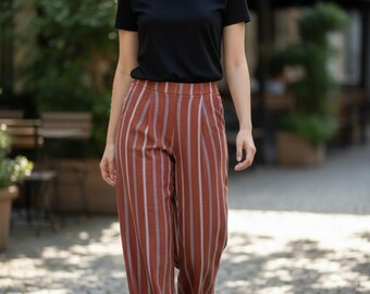 NLW Striped Wide-Leg Pants in Rust Orange - Size Small
