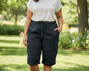 Calvin Klein Black Cargo Bermuda Shorts with Drawstring Waist SZ XXL