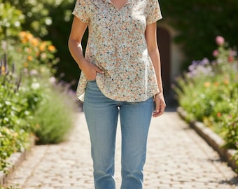 SimpleFun Floral Short Sleeve Blouse, Size M