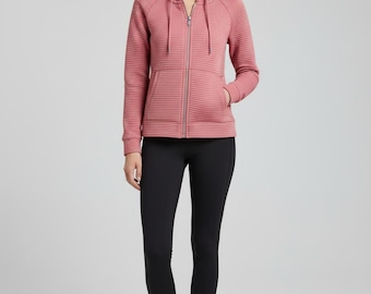 DKNY Pink Ribbed Zip-Up Hoodie Sweatshirt SZ XS