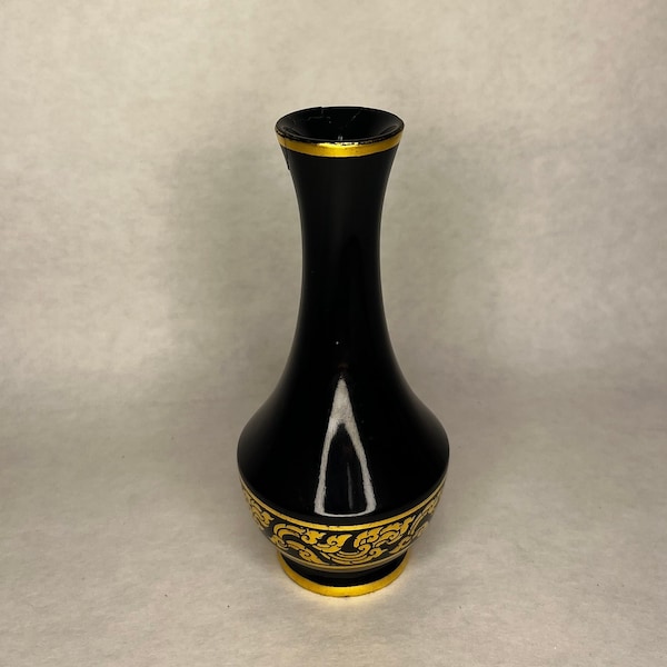 Small Black Vintage vase with gold design
