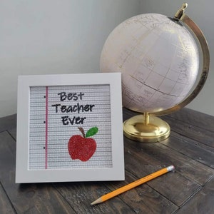 Best Teacher Ever Apple on lined paper Great for Children to create a lasting teacher gift  Diamond Art Kit includes frame