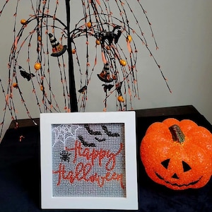 Halloween October Bats Spider Orange and Black Diamond Art Kit with frame