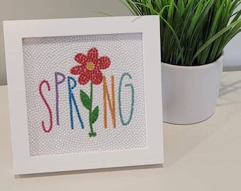 Spring with Flower multi color Yellow, Pink, Blue, Purple Diamond Art Kit with frame