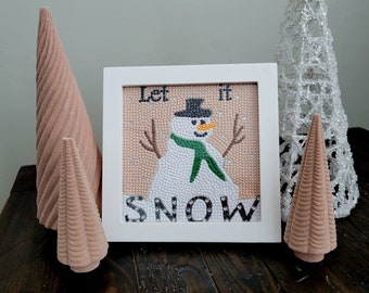 Let It Snowman Diamond Art Kit includes white wood frame