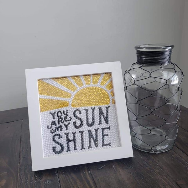 You Are My Sunshine Yellow, Black, White Diamond Art Kit with display frame