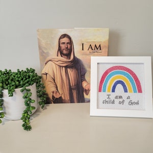 I am a Child of God Pink & Purple Rainbow Diamond Art Kit includes frame