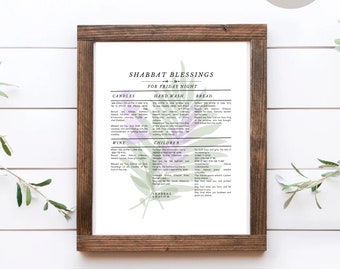 Shabbat Blessings Print, Friday Night Prayers, English Hebrew (Digital Download)