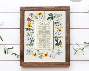 Psalm 23 Floral Art Print, Modern Christian Decor (Digital Download)