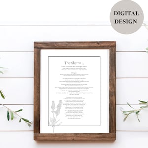 The Shema Prayer in English with Hebrew Transliteration, Printable Religion Catholic Wall Art, Jewish religion and Christain Home Décor