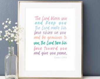 Numbers 6:24-26 Blessing Print, Modern Hebrew Scripture (Digital Download)