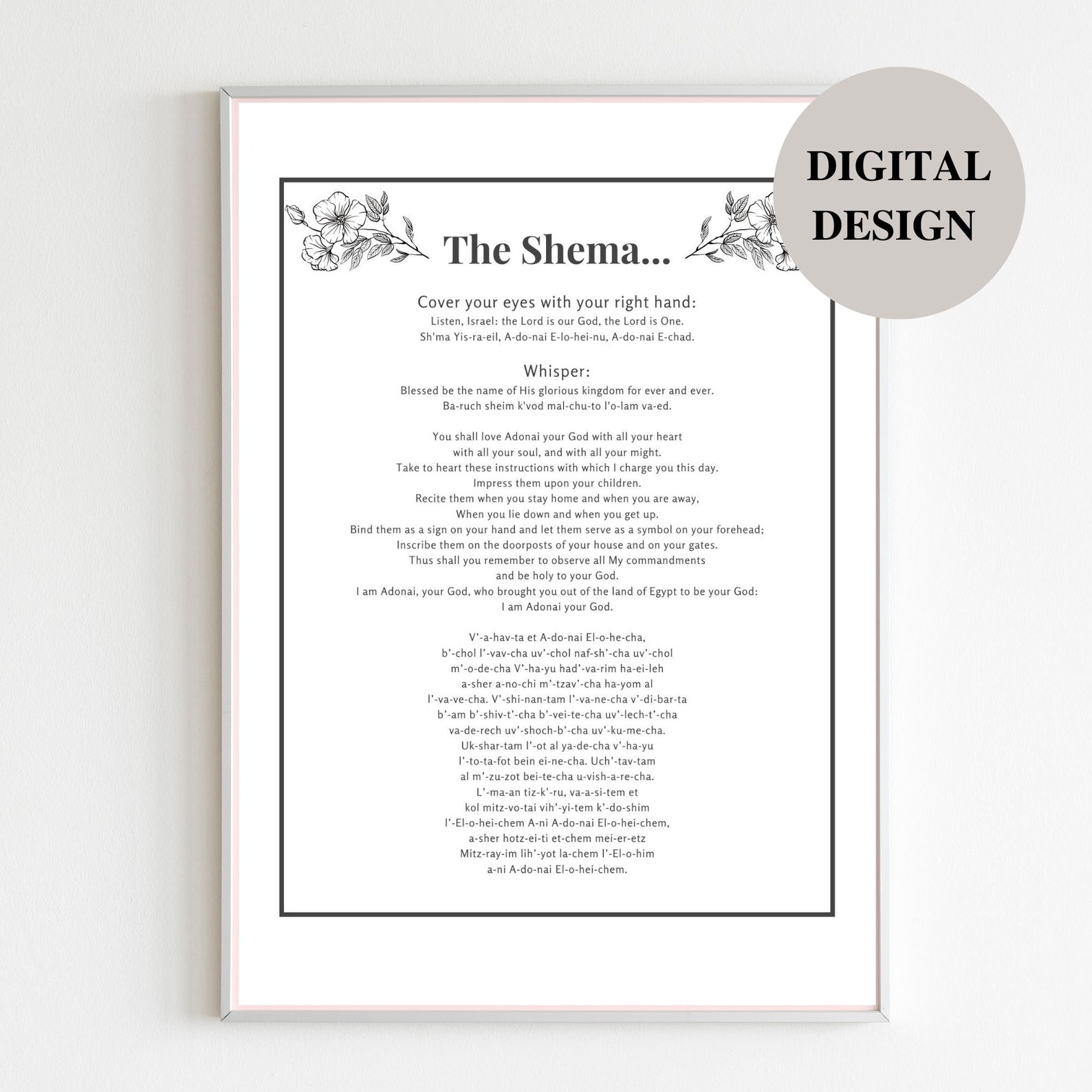 Shema Prayer Art, Hebrew Transliteration, Jewish Home Decor (digital ...