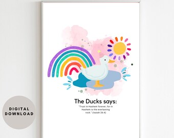Rainbow Duck Bible Verse Print | Playroom Kids Wall Art (Digital Download)