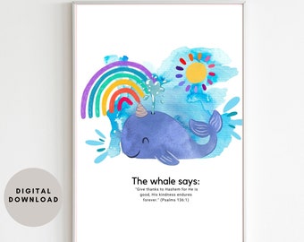 Bible Verse Whale Nursery Print | Kids Room Decor (Digital Download)